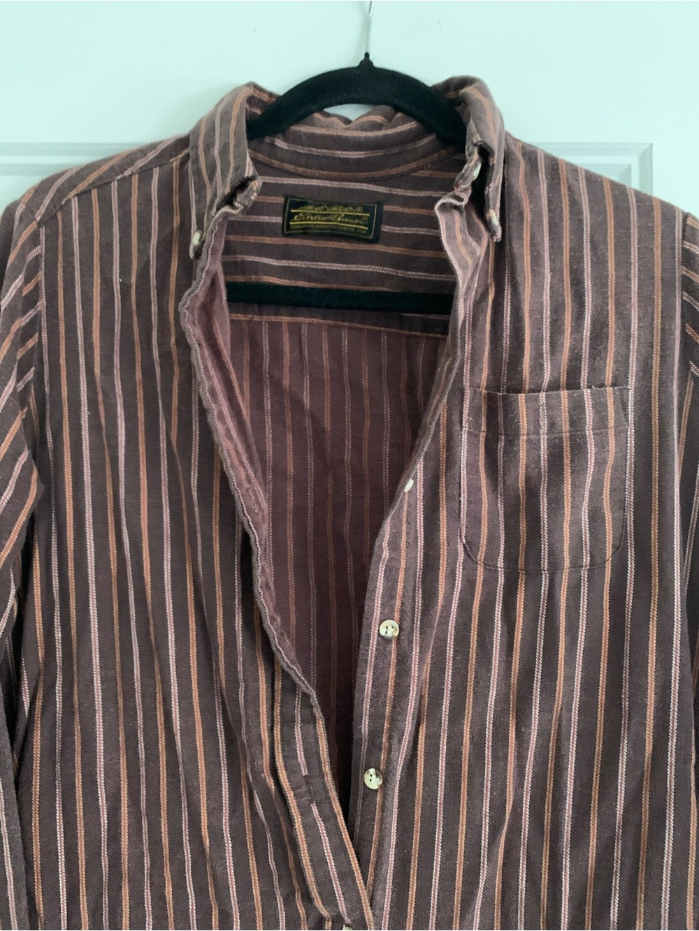 Eddie Bauer Brown Striped Button-Front Long Shirt Dress Size Medium Cotton - Picture 3 of 6